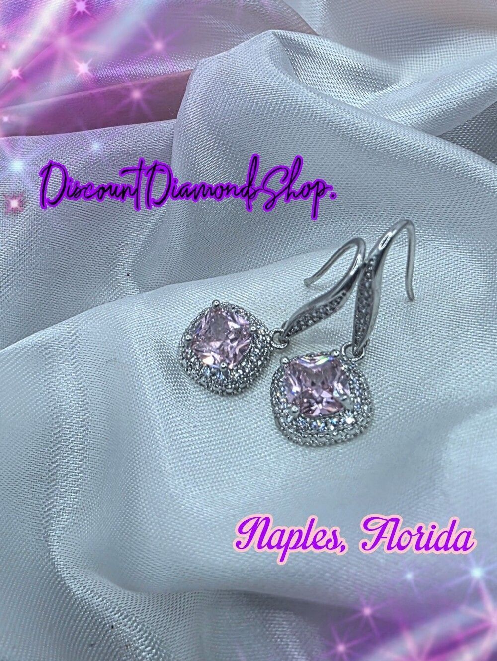 Cushion Cut 4 Ct Pink & White Zircon Earrings 14K White Gold on 925 Silver